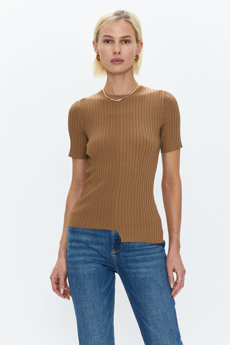 Beatrice Asymmetric Sweater Tee - Chestnut