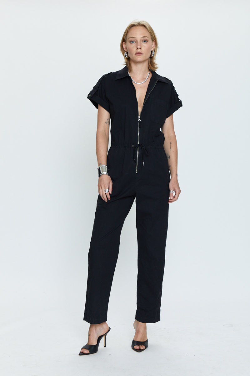 Jordan Short Sleeve Zip Front Jumpsuit - Fade to Black