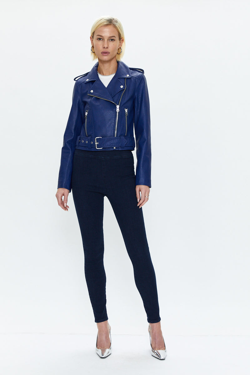 Electric blue outlet leather jacket