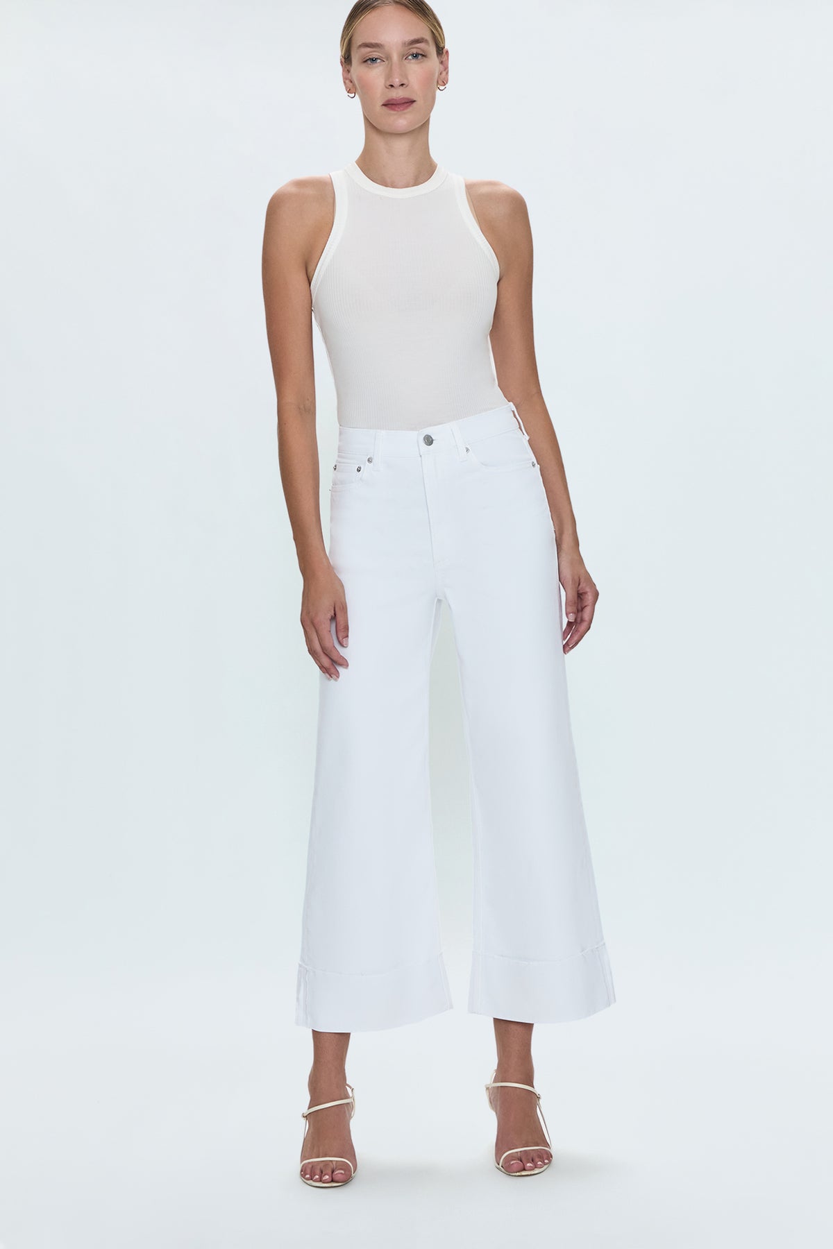 Lana Crop Cuff High Rise Ultra Wide Leg- Vivid White