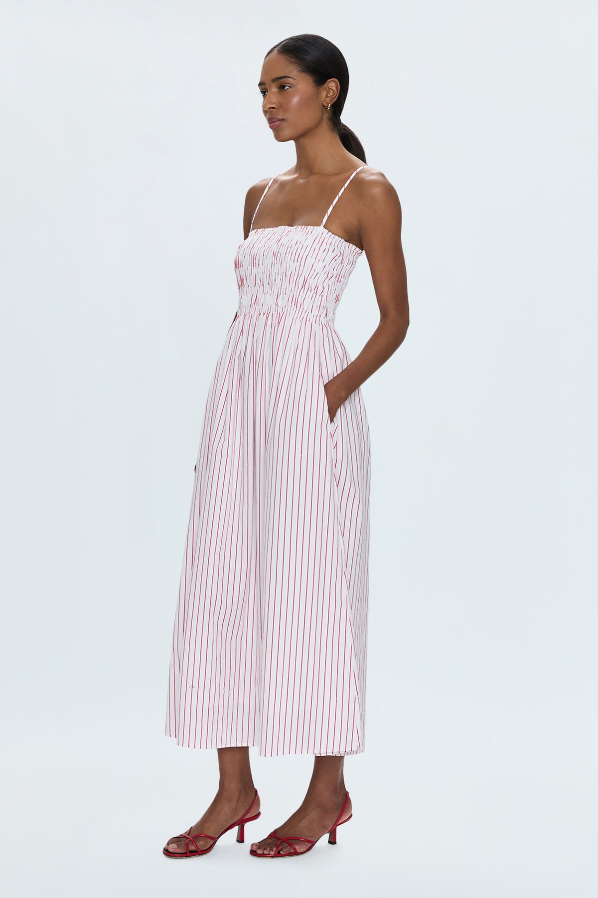 Bianca Shirred Bodice Dress - Ruby Stripe