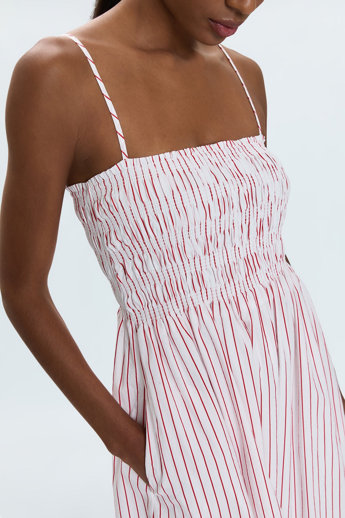 Bianca Shirred Bodice Dress - Ruby Stripe