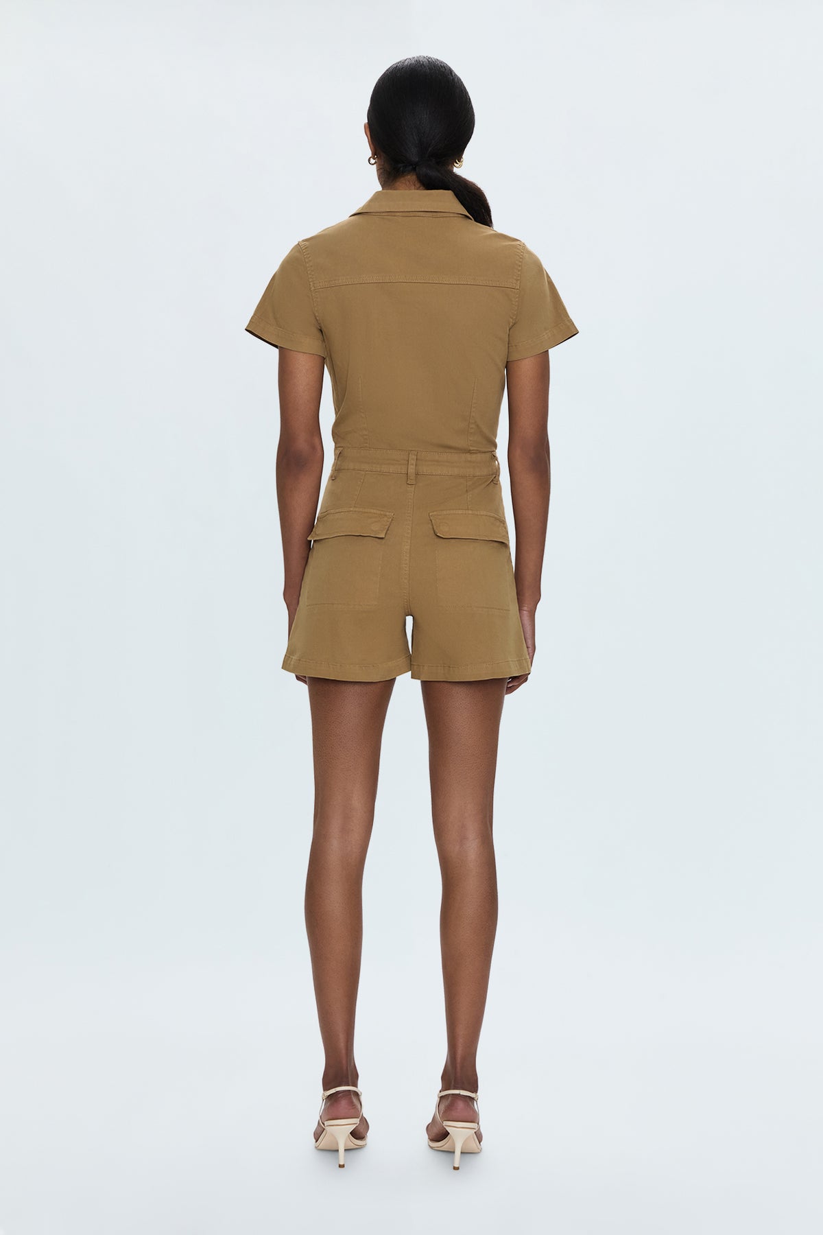 Morgan Short Sleeve Utility Romper- Khaki