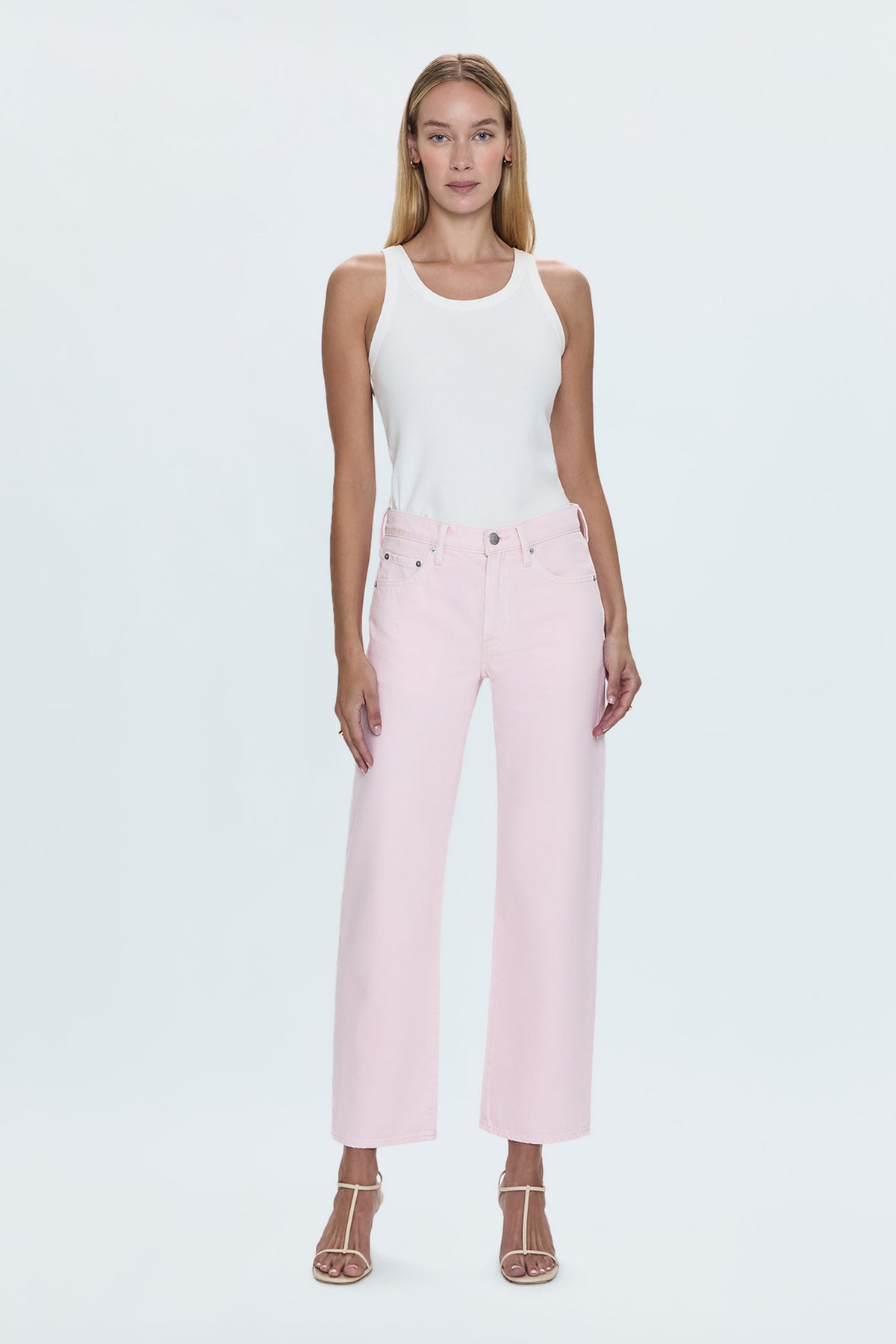 Lexi Mid Rise Bowed Straight Jean - Blush