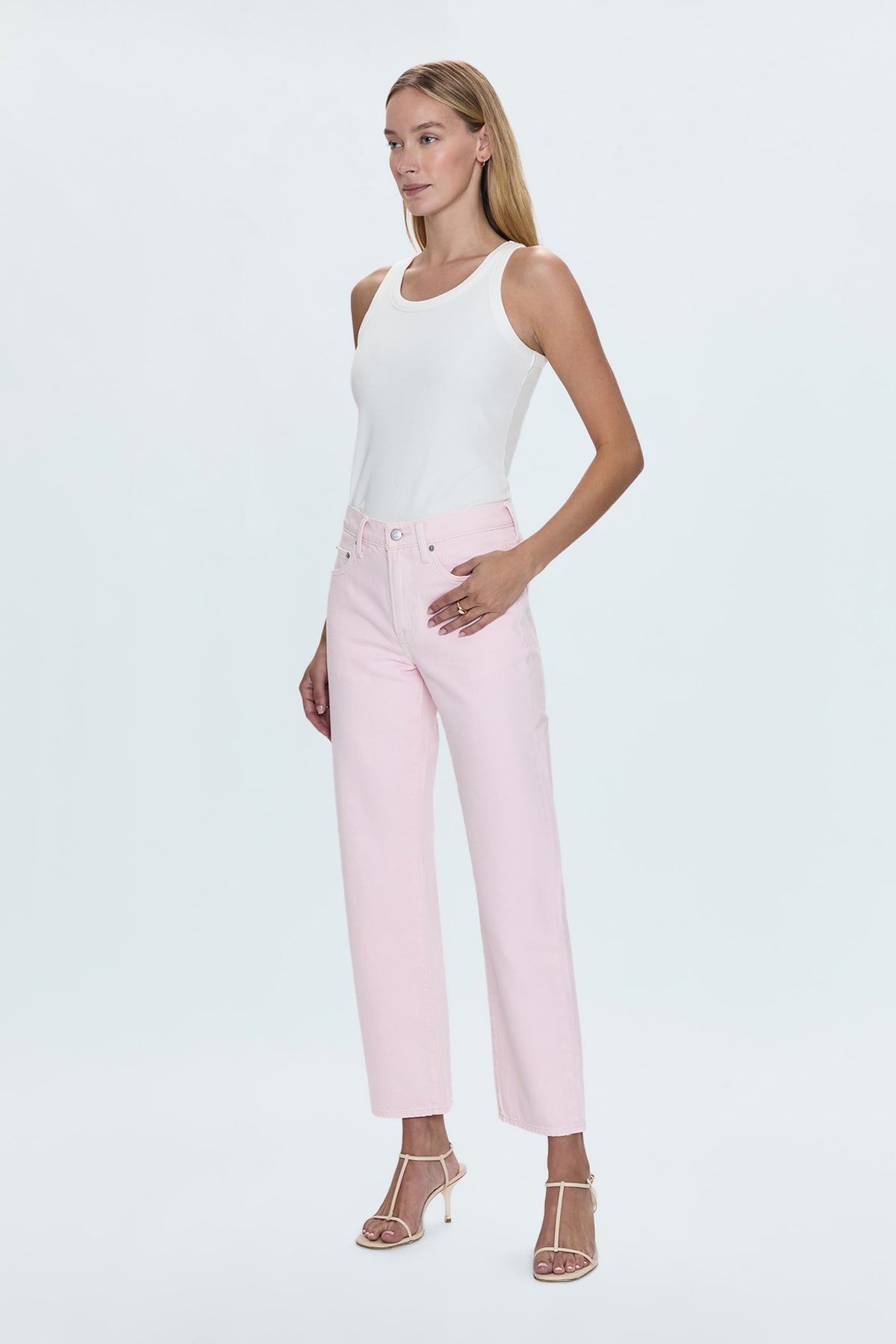 Lexi Mid Rise Bowed Straight Jean - Blush