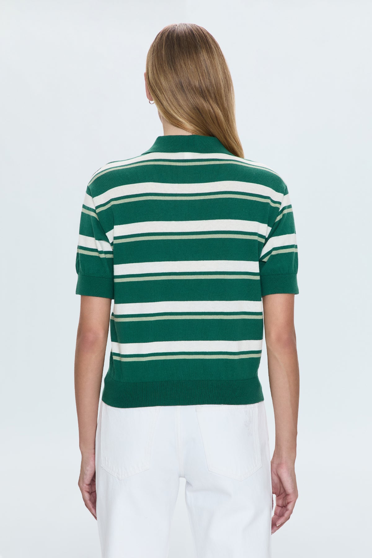 Drea Cropped Polo- Emerald Stripe