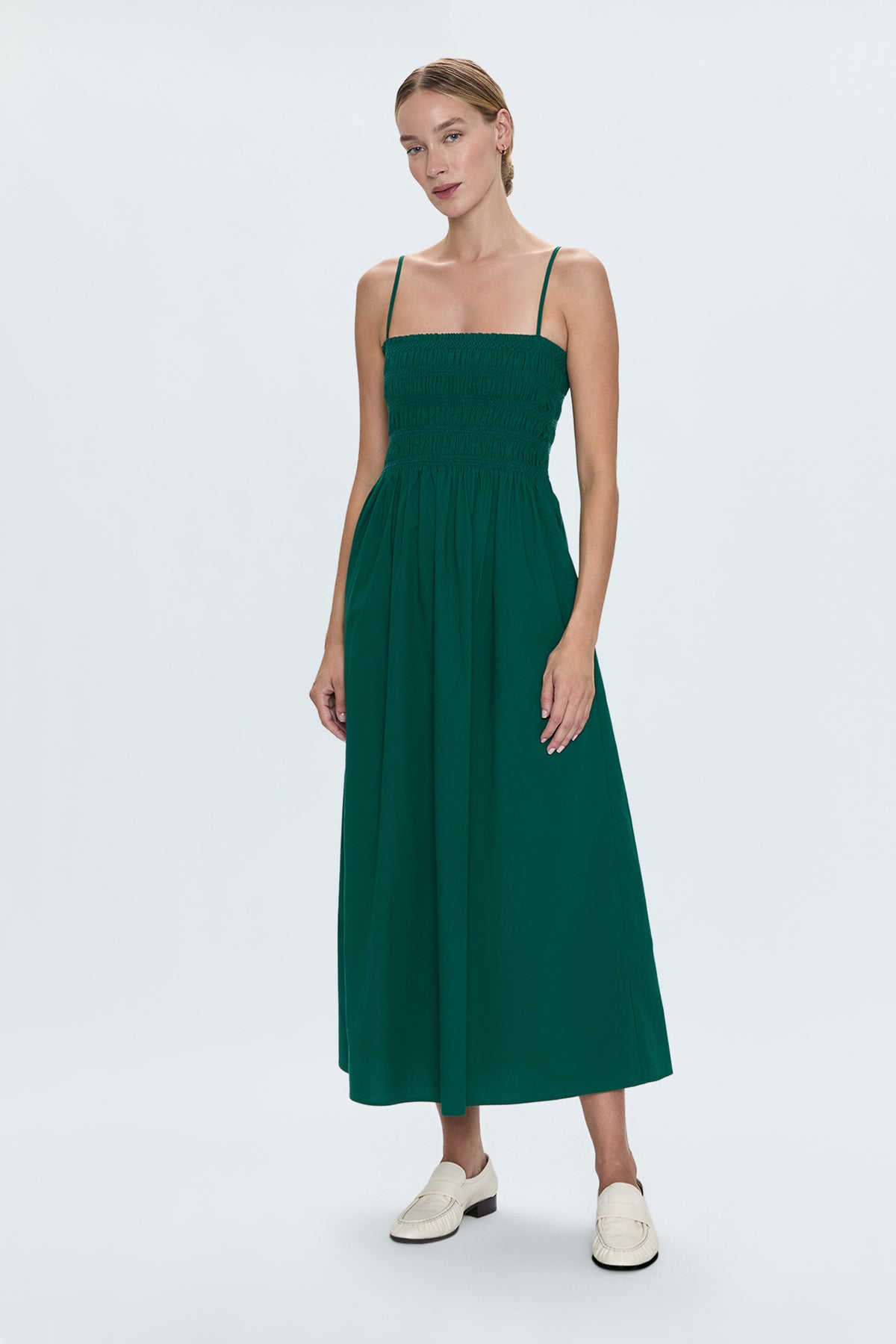 Bianca Shirred Bodice Dress- Emerald