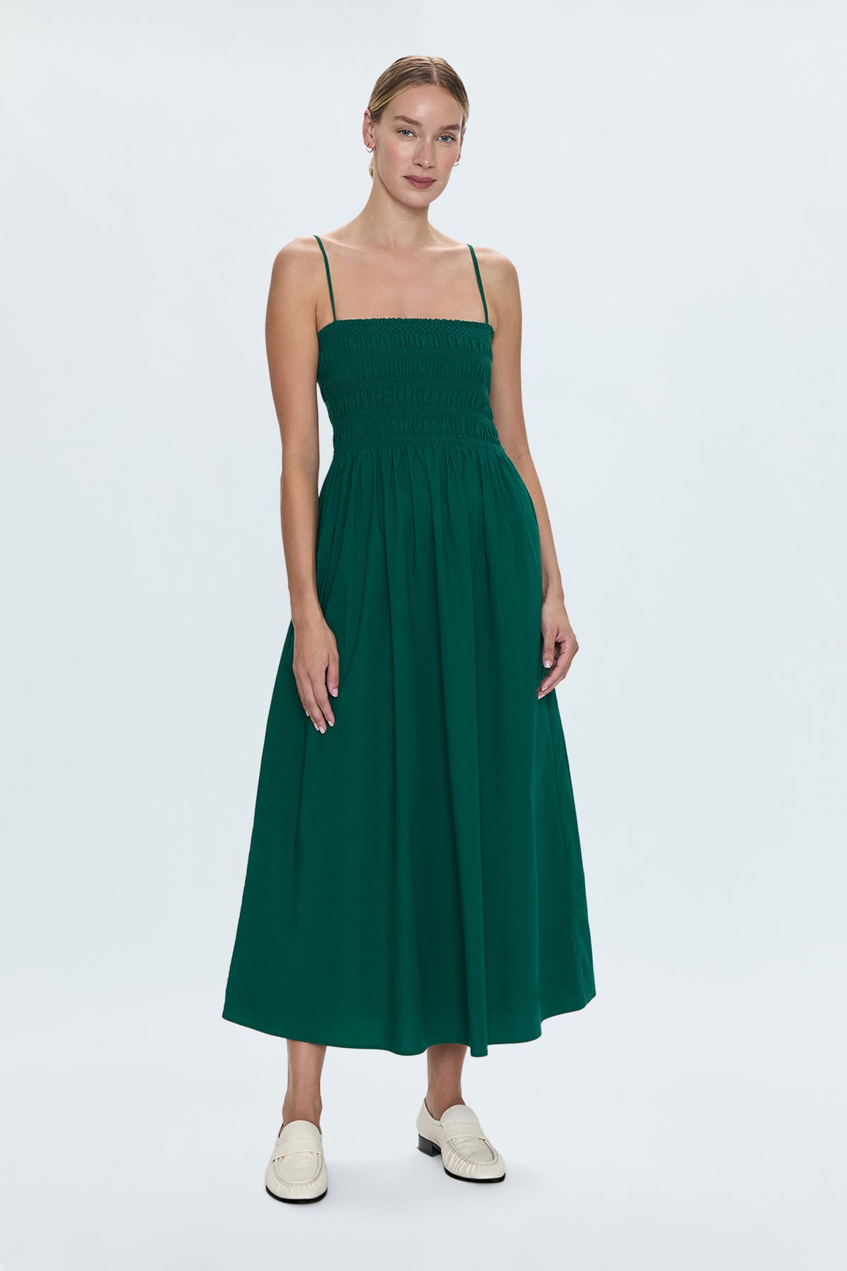 Bianca Shirred Bodice Dress- Emerald