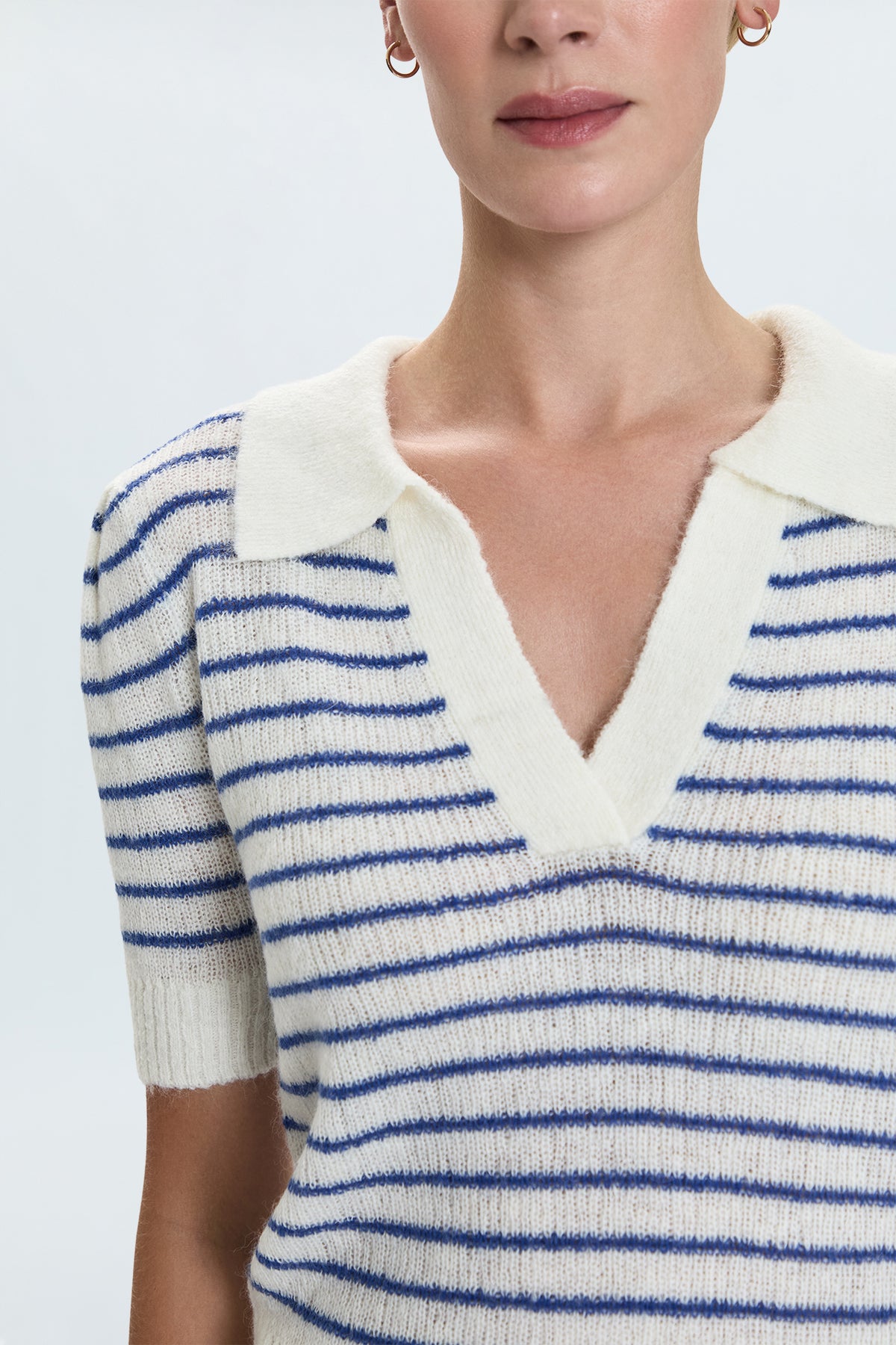 Billie Pleat Sleeve Polo- Maritime Shell Strip