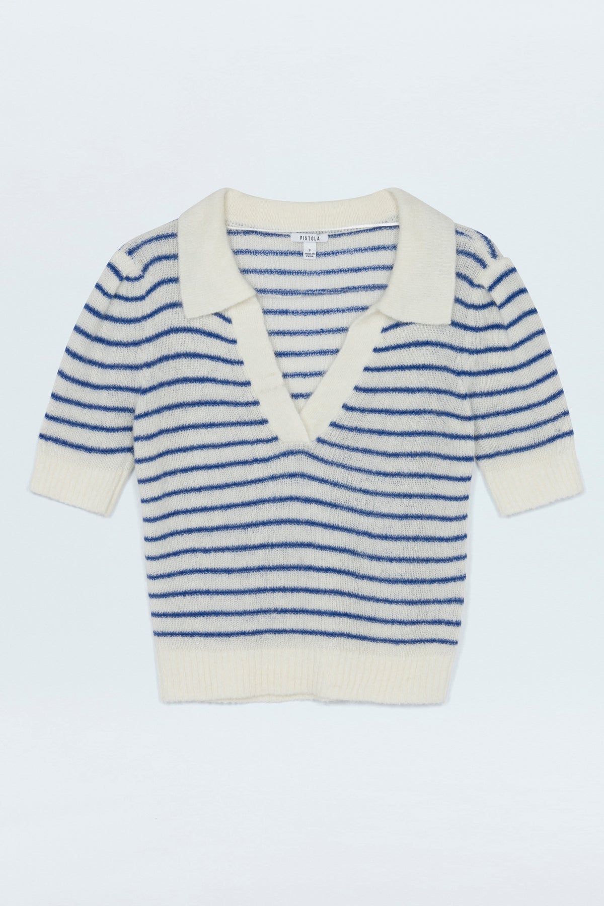 Billie Pleat Sleeve Polo- Maritime Shell Strip