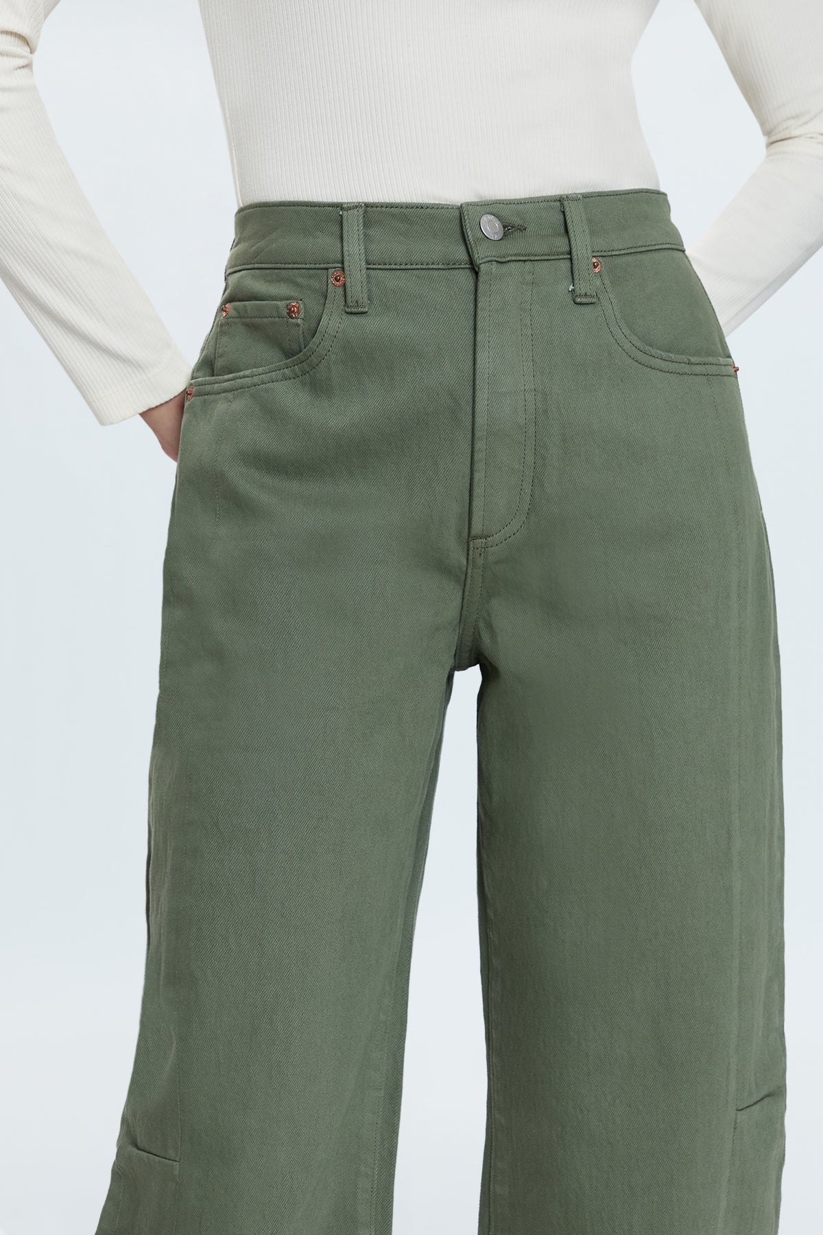 Eli High Rise Barrel Jean - Calvary Olive