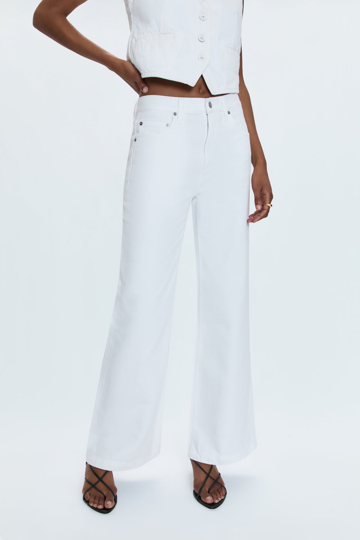 Jadyn Low Slung Palazzo Jean - Vivid White