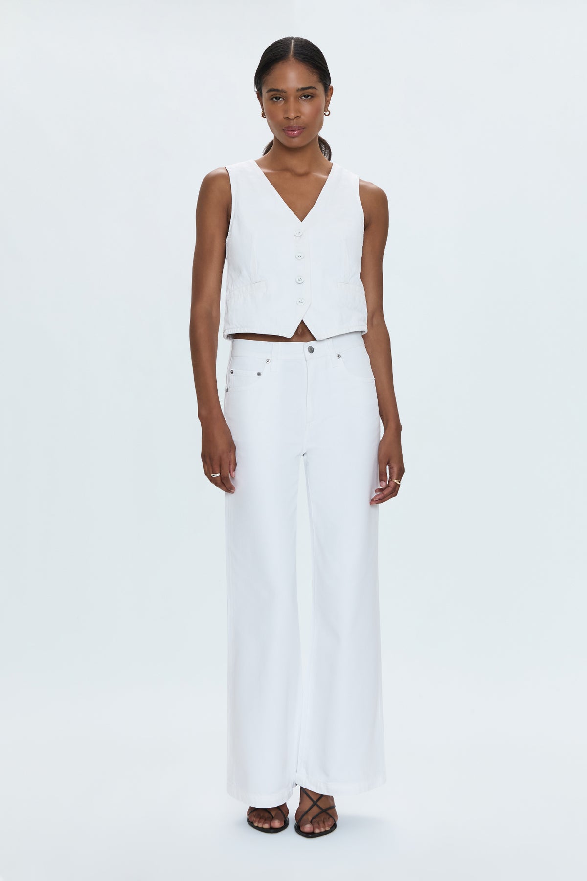 Jadyn Low Slung Palazzo Jean - Vivid White