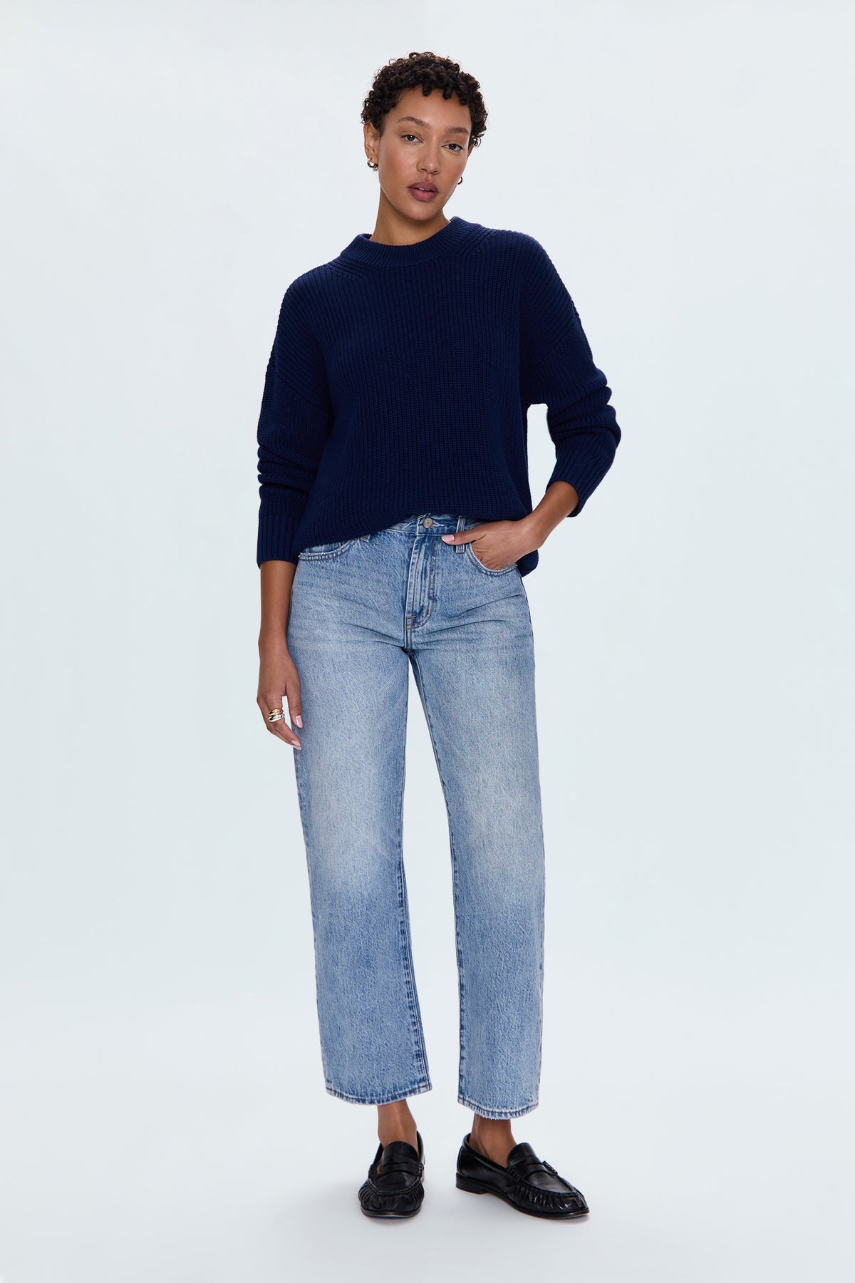 Lexi Mid Rise Bowed Straight Jean - Bowie