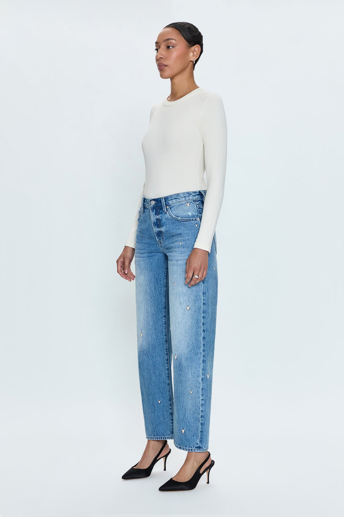 Lexi Mid Rise Bowed Straight Jean - Confetti Vintage