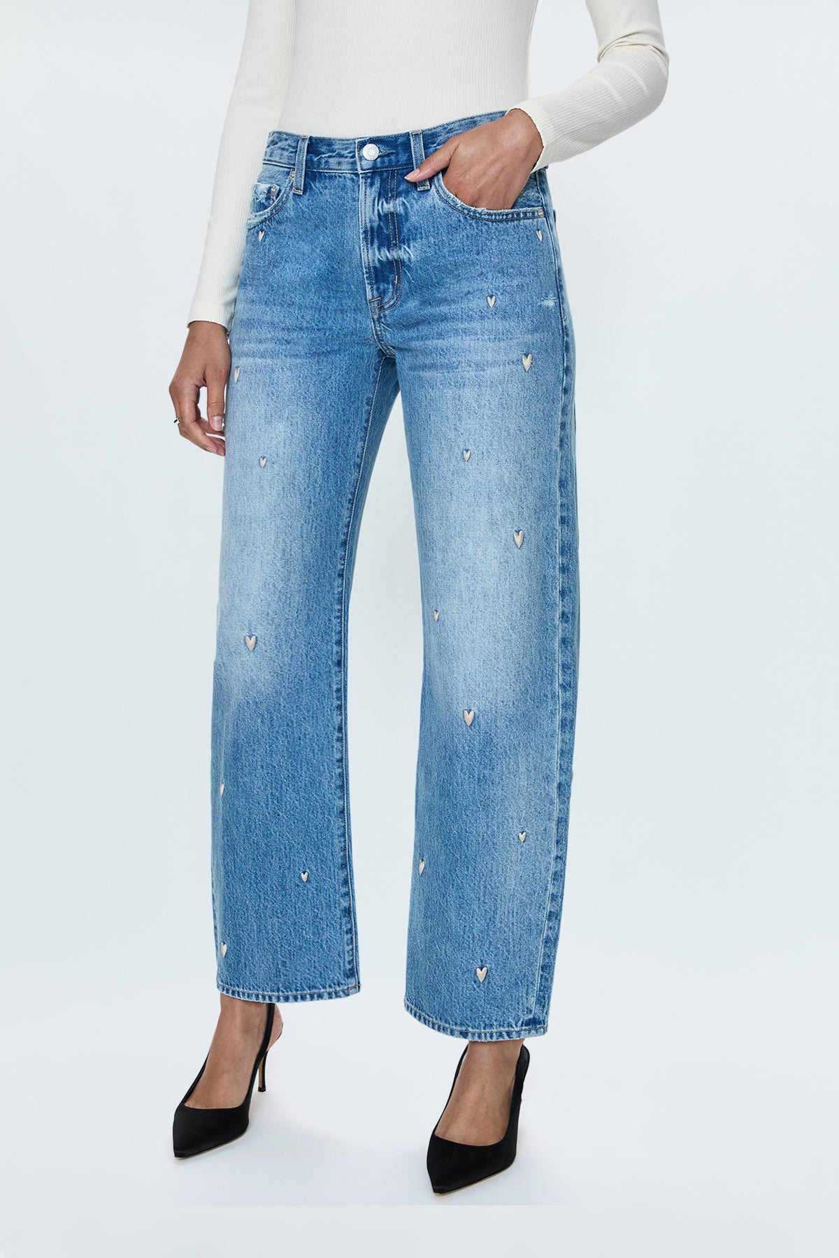 Lexi Mid Rise Bowed Straight Jean - Confetti Vintage