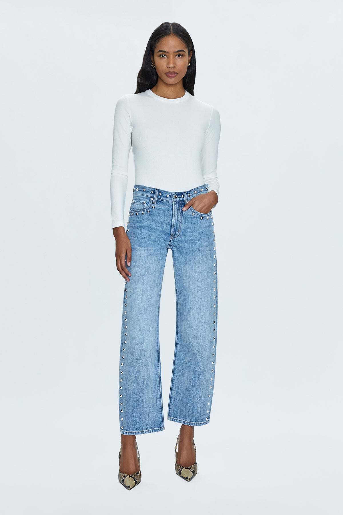 Lexi Mid Rise Bowed Straight Jean - Satellite