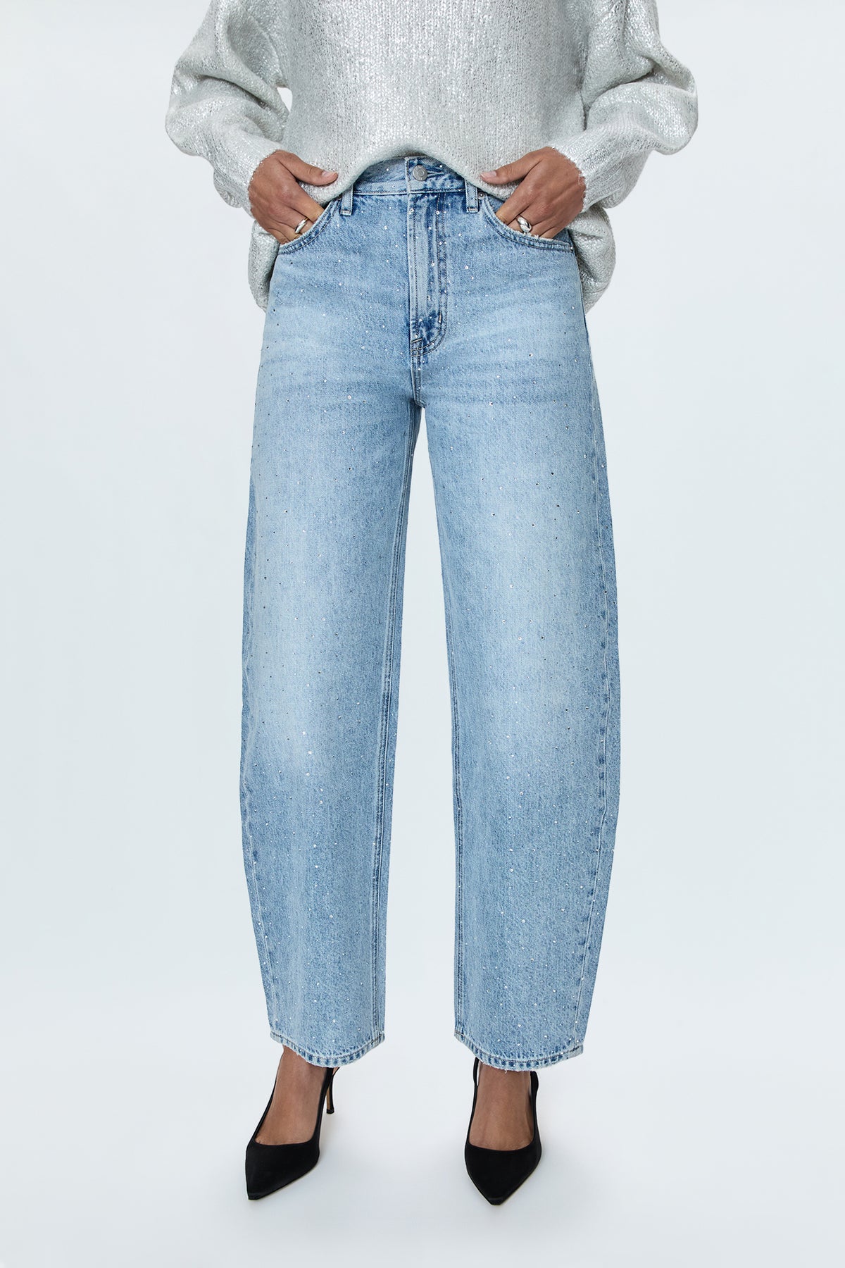 Wes High Rise Barrel Jean - Glitz