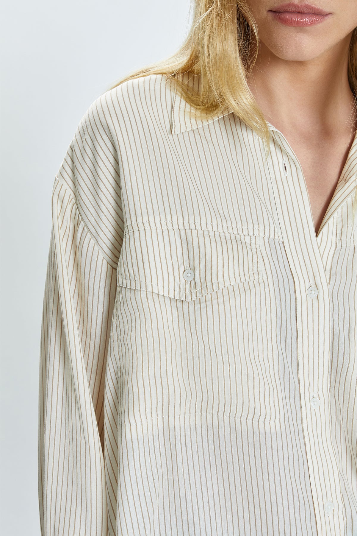 Nellie Oversized Shirt - Tan Pinstripe