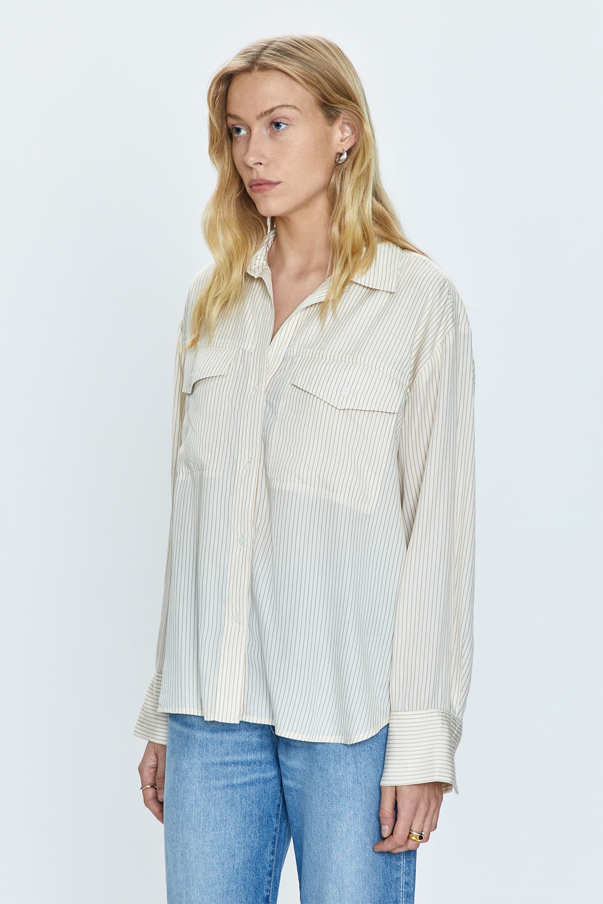 Nellie Oversized Shirt - Tan Pinstripe