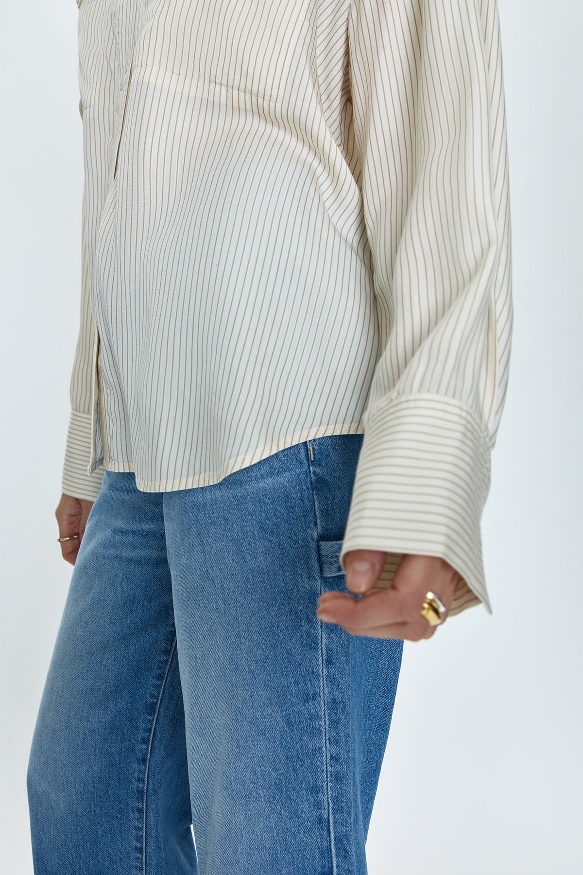 Nellie Oversized Shirt - Tan Pinstripe