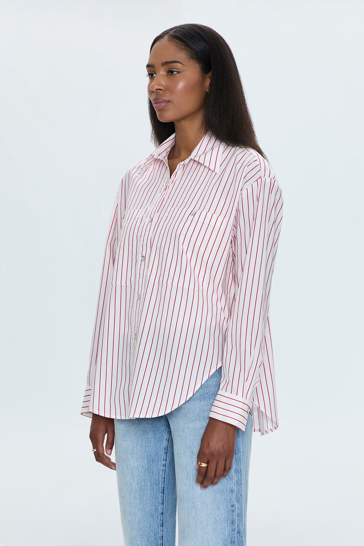 Samantha Oversized Button Up Shirt - Ruby Stripe