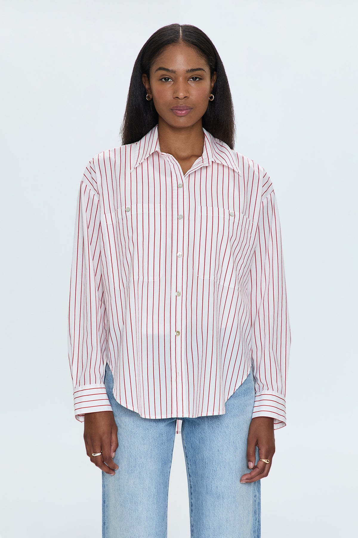 Samantha Oversized Button Up Shirt - Ruby Stripe