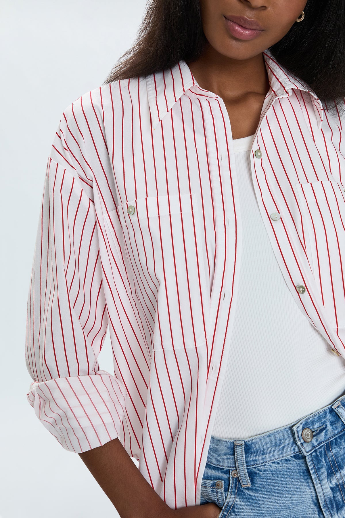 Samantha Oversized Button Up Shirt - Ruby Stripe