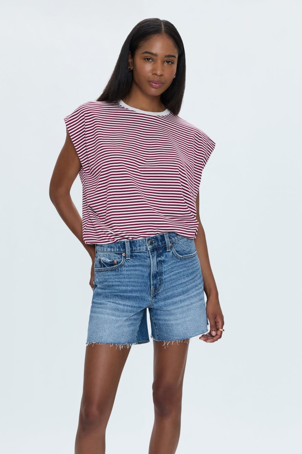 Trina Muscle Tee - Sangria Stripe