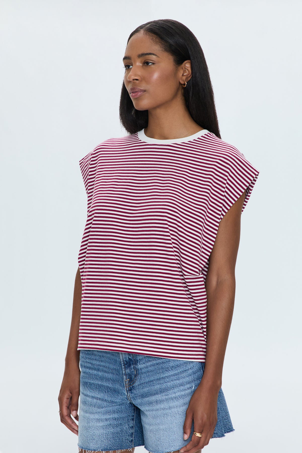 Trina Muscle Tee - Sangria Stripe