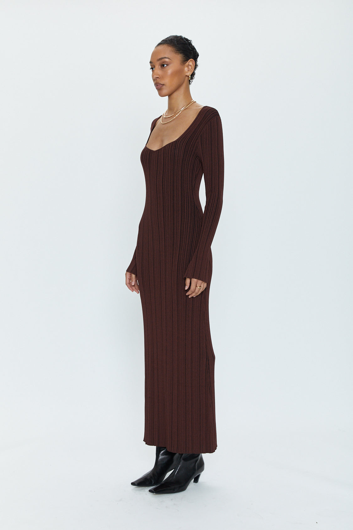 Brigitte Open Neckline Dress - Cocoa Noir