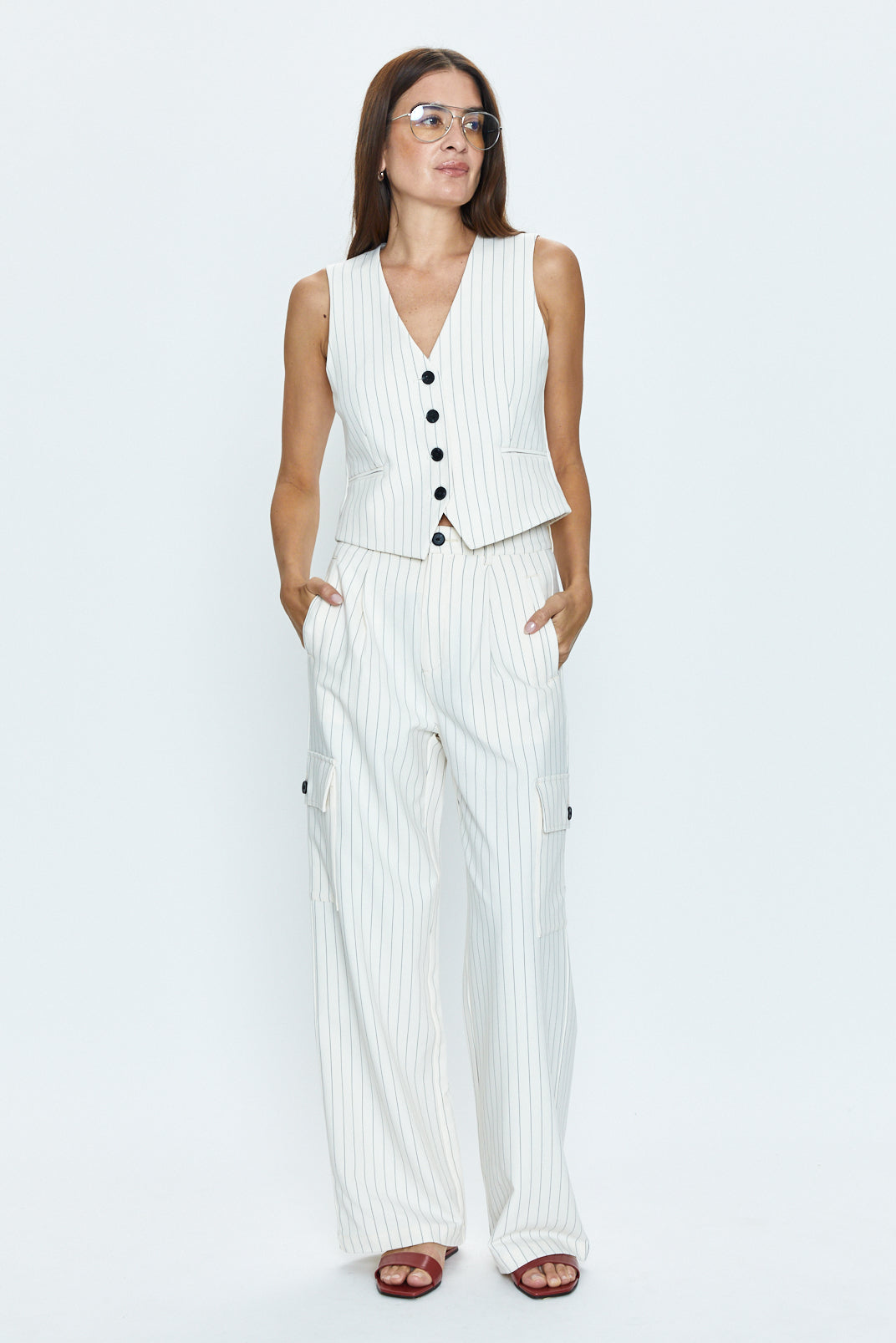 Brynn High Rise Relaxed Trouser - Le Blanc Pinstripe