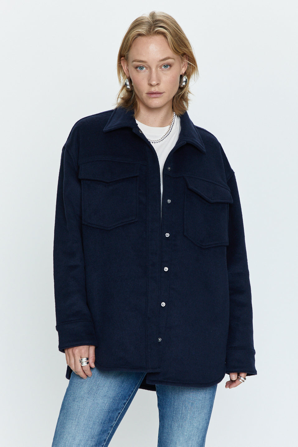 Mandy Oversized Shirt Jacket - Navy Sky